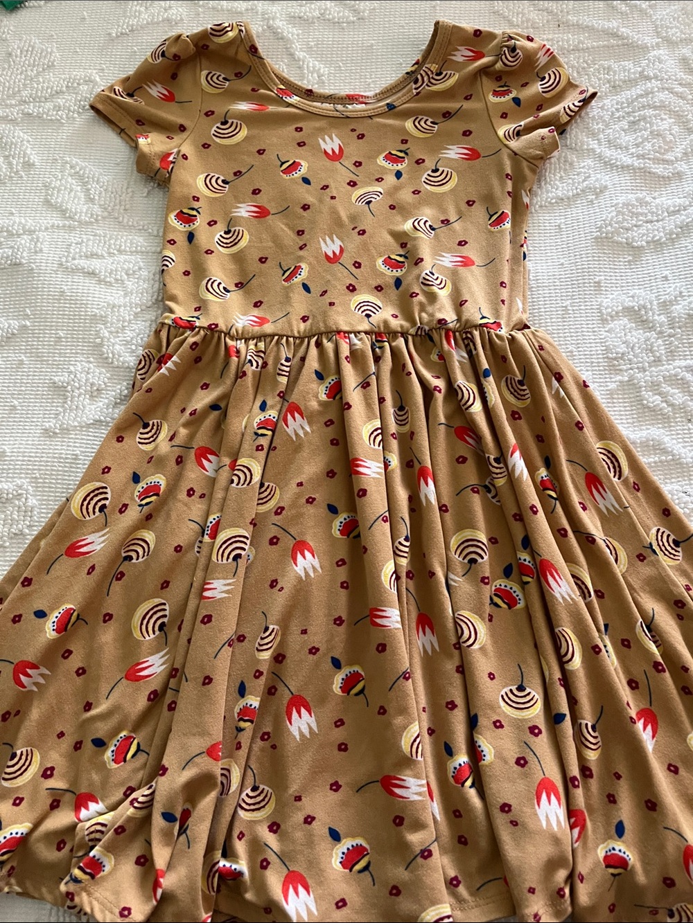 Girls Brown Floral Print Twirl Dress